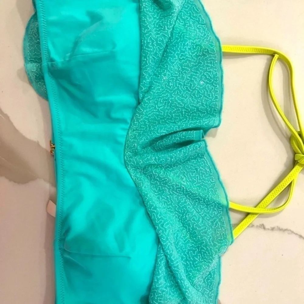 Victoria’s Secret Mint Green Sequins Halter Ruffle Bikini Top